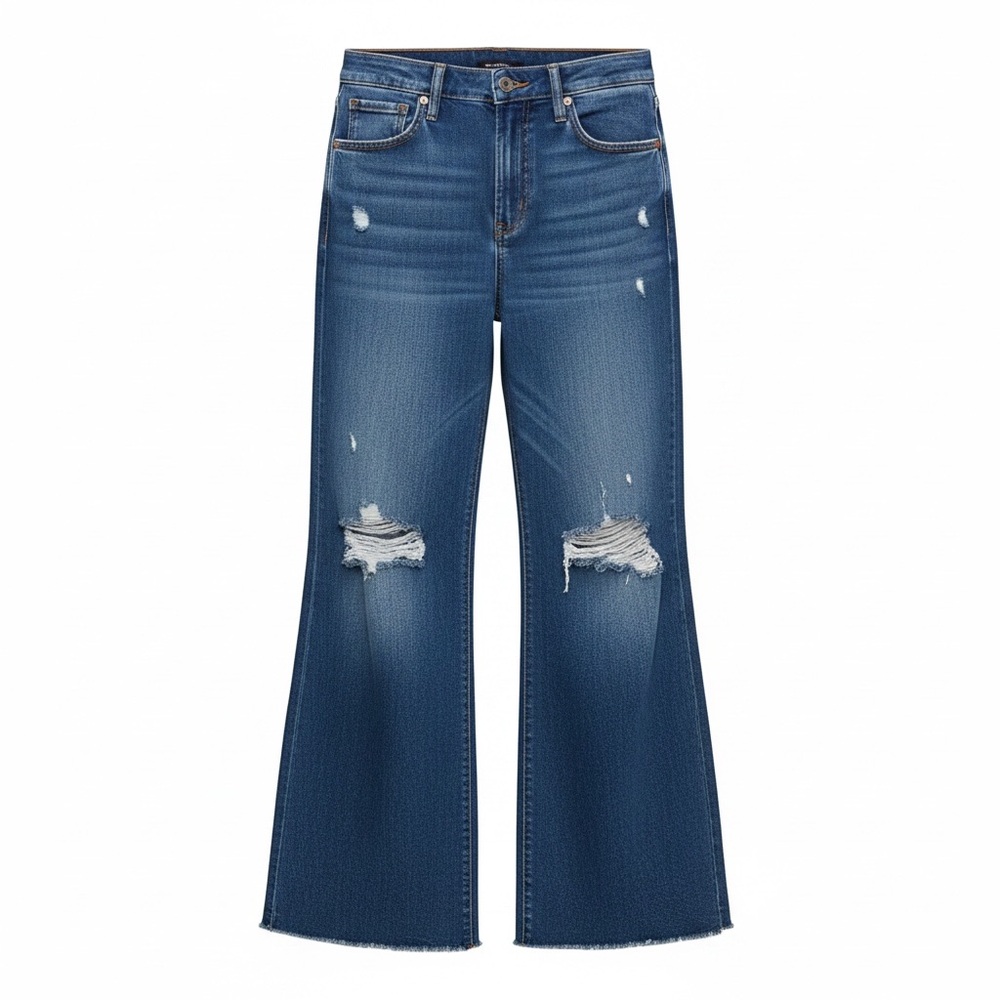 American Eagle Outfitters Distressed High-Rise Wide-Leg Jeans - Blue